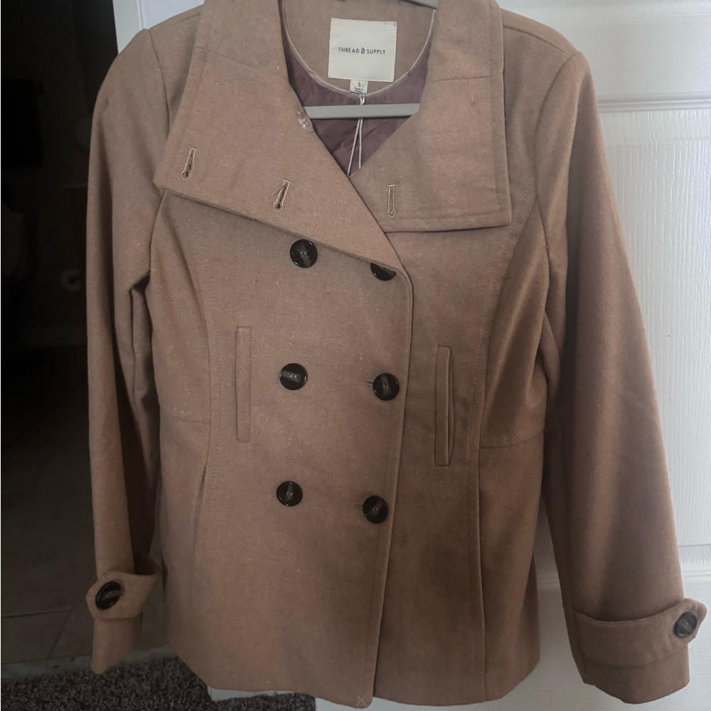 Thread & Supply Brown Double-Breasted Pea Coat